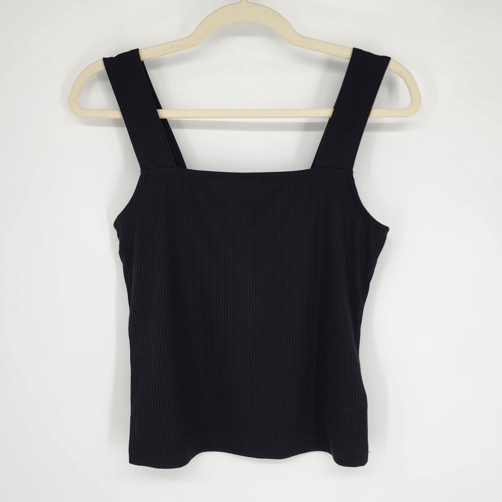 Womens Ribbed Wide Srtap Square Neck Tank Top Small Capsule Minimalist Basic - Picture 1 of 7